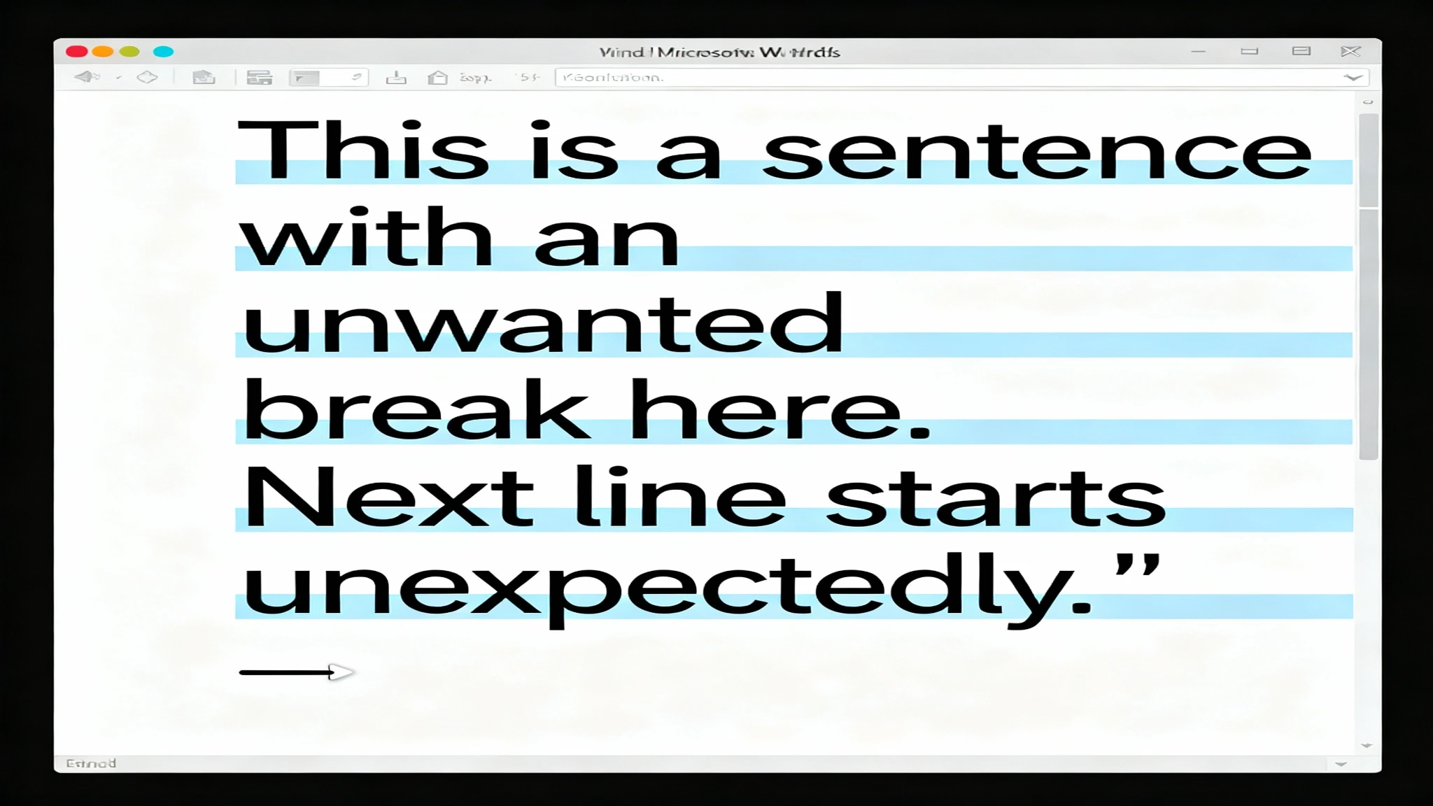 Microsoft Word document showing multiple unwanted line breaks in text, with formatting marks visible.
